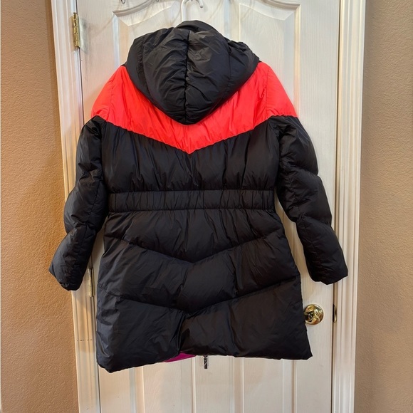 Armani Exchange Women’s Black/Orange/Pink Reversible Winter Puffer Long Coat, XL - Picture 2 of 15